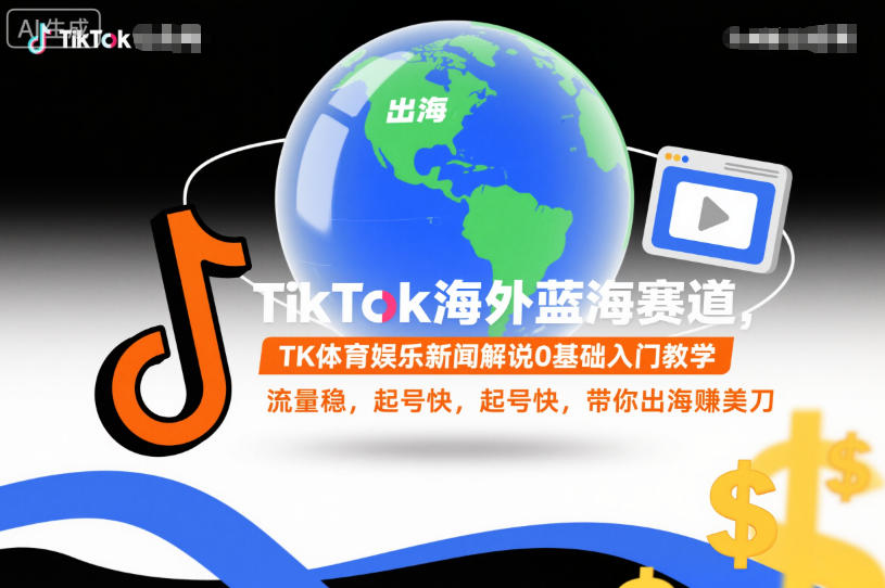 TikTok海外蓝海赛道，TK体育娱乐新闻解说0基础入门教学，流量稳，起号快，带你出海賺美刀-zhichuangquan