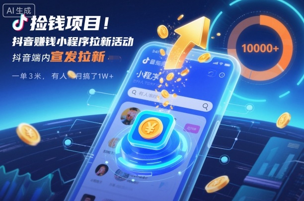 捡钱项目！抖音賺钱小程序拉新活动，抖音端内宣发拉新，一单3米，有人半个月搞了1W+-zhichuangquan