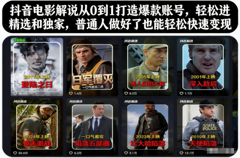 抖音电影解说从0到1打造爆款账号，轻松进精选和独家，普通人做好了也能轻松快速变现-zhichuangquan