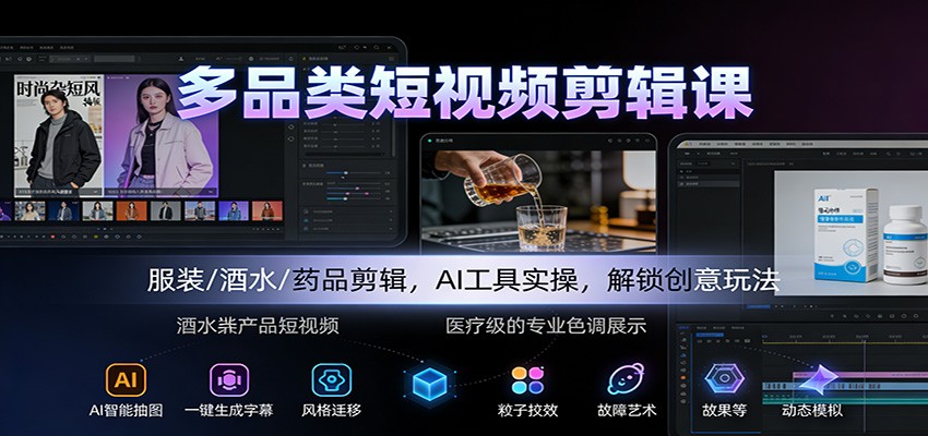 多品类短视频剪辑课：服装/酒水/药品剪辑，AI工具实操，解锁创意玩法-zhichuangquan