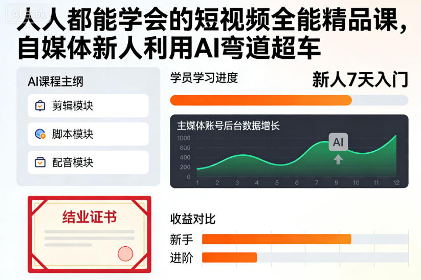 人人都能学会的短视频全能精品课，自媒体新人利用AI弯道超车-zhichuangquan